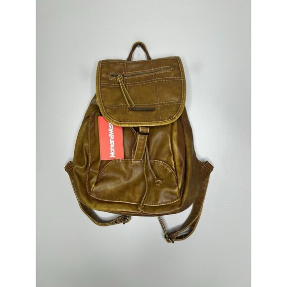 Montana West Backpack Purse for Women Soft Washed Leather Drawstring Brown NWT - Picture 1 of 9
